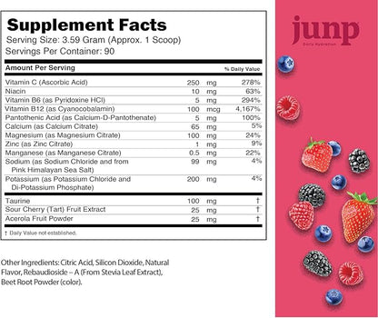 JUNP Electrolytes Powder No Sugar No Carbs, Wild Berry Fruit Flavor Keto Electrolyte Drink Mix - Potassium & Salt Hydration Powder Electrolytes, Zero Calorie Sugar Free Electrolyte Powder, 90 Servings