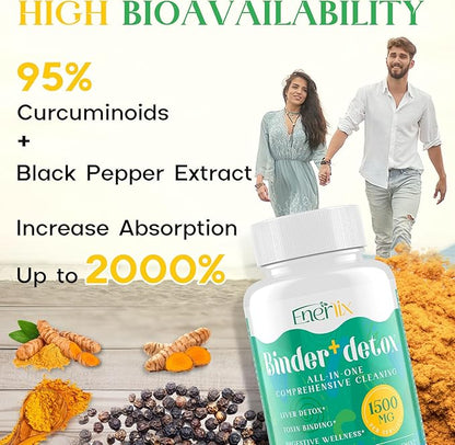 15-in-1 Detox Binder, Activated Charcoal, Zeolite & Bentonite Clay, Chlorella, 1500 MG Supplement Maximum Absorbent, Liver Gut Digestive Toxin Detox Cleanse, 270 Vegan Capsules