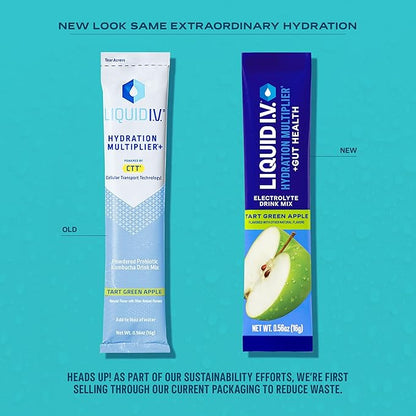 Liquid I.V.® Hydration Multiplier® +Gut Health - Tart Green Apple | Electrolyte Powder Drink Mix | 1 Pack (14 Servings)