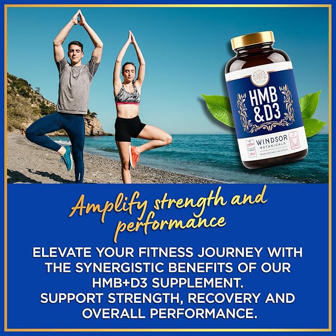 HMB and Vitamin D3 Supplement - Muscle Growth, Strength, Performance and Recovery Support - B-Hydroxy B-Methylbutyrate, D3 Plus Calcium, 1,000 MG HMB Supplements - 180 Days, 360 HMB Capsules