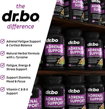Adrenal Support Cortisol Manager Supplement - Adrenal Fatigue Supplements for Women & Men with Natural Adaptogen Ashwagandha Holy Basil Rhodiola L Tyrosine Complex Adrenal Cortisol Health - 60 Pills