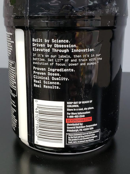 BEYOND RAW LIT AF | Advanced Formula Clinical Strength Pre-Workout Powder | Contains Caffeine, L-Citruline, and Nitrosigine | Sweet & Tart | 20 Servings