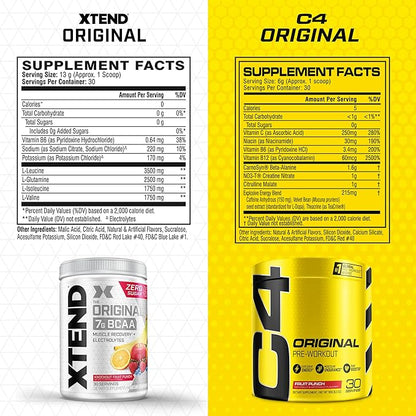Cellucor Pre Workout & BCAA Bundle, C4 Original Pre Workout Powder, Fruit Punch, 30 Servings + XTEND BCAA Powder, Knockout Fruit Punch, 30 Servings