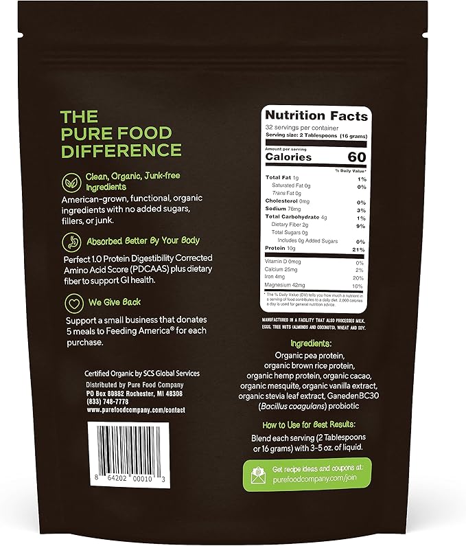 Plant Based Protein Powder with Probiotics | Organic, Clean, All Natural, Vegan, Vegetarian, Whole Superfood Nutritional Supplement with No Additives | Keto (Chocolate)