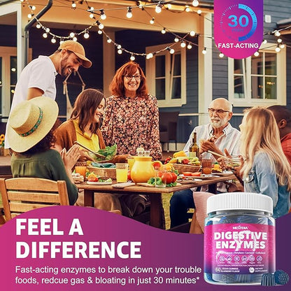 Digestive Enzymes Gummies with Probiotics, Papaya, Bromelain, Ginger - Bloating Relief & Gut Health Chewable Supplement for Women Men Digest Proteins Dairy Carbs Veggies Fats, Sugar Free Vegan, 120Cts