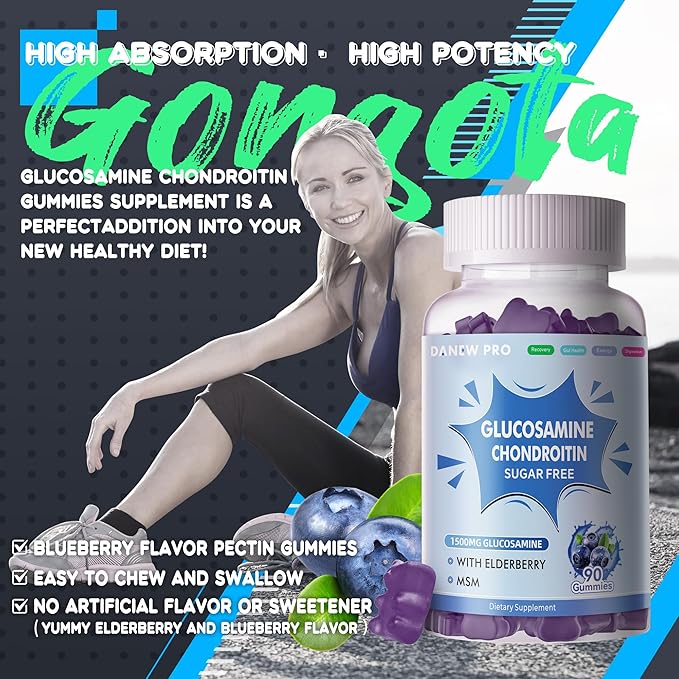 Glucosamine Chondroitin Gummies with MSM & Elderberry Extra Strength - Joint Support, Antioxidant Immune Support Supplement for Adults, Men & Women.90 Gummies
