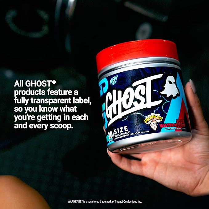 GHOST Size V3 Muscle Builder Dietary Supplement - Warheads Sour Watermelon, 30 Servings – Support Muscle Growth & Strength Building for Men & Women - Creatine & Betaine - Free of Sugar & Gluten