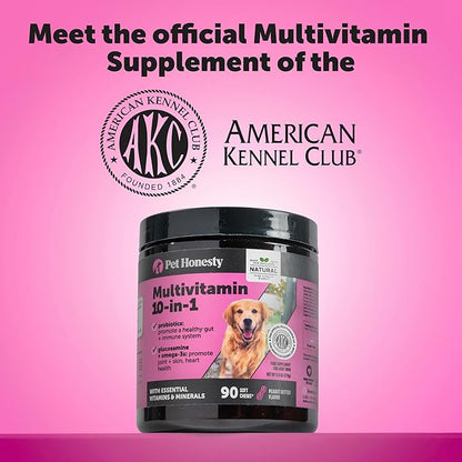 Pet Honesty Multivitamin Dog Supplement, Glucosamine Chondroitin for Dogs, Probiotics, Omega Fish Oil, Dog Supplements & Vitamins, Dog Vitamins for Skin and Coat Allergies, (Chicken 90 ct)