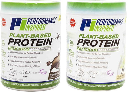 Performance Inspired Nutrition Plant Protein Powder - All Natural - 20G - 1B Probiotics - Digestive Enzymes - Fiber Packed - G Free - Chocolate Delight - 1.5lb
