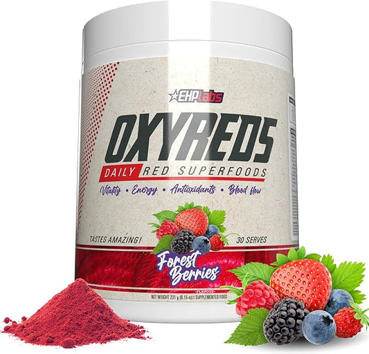 EHP Labs OxyReds Superfood Beets Powder - Nitric Oxide Supplement, Organic Beet Root Powder, Immune Support Supplement & Prebiotics for Digestive Health, Beet Powder - Forest Berries, 30 Servings