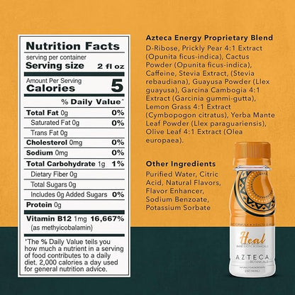 Azteca Health Organic Energy Shots - Wellness Shots, Natural Energy Shots, Health Shots, Vitamin Boost for Focus, Strength and Energy, Organic Energy Drink Made in the USA - Lemon Flavor 1pack 2Fl oz