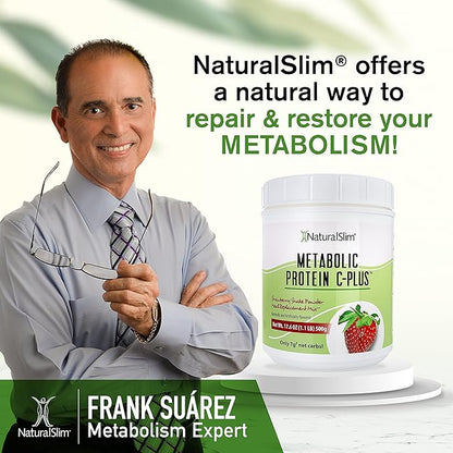 NaturalSlim Strawberry Metabolic C-Plus Meal Replacement Protein Powder - Low Carb Protein Shake with Immune Support Fortified with Vitamin C, Zinc & Amino Acid - 10 Servings 17.6 oz