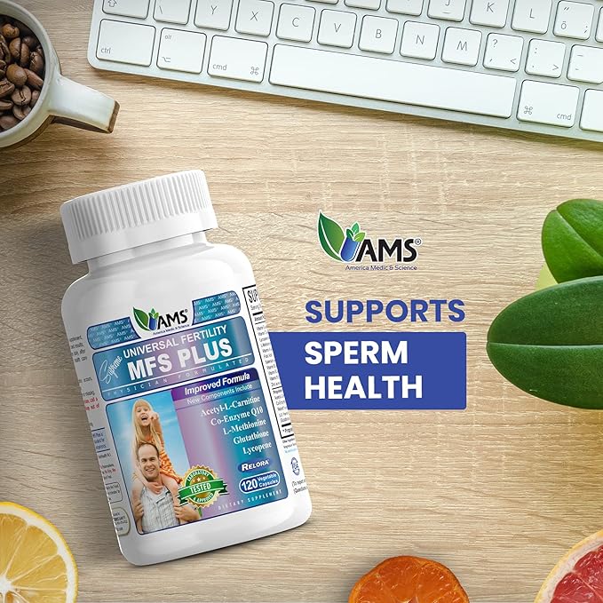 America Medic & Science MFS Plus Fertility Supplements for Men (120 Capsules) Sperm Count Booster, Supports Motility | Natural Preconception Vitamins, Reproductive Aid, with Zinc, CoQ10