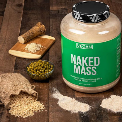 Naked Vegan Mass - Natural Vegan Weight Gainer Protein Powder - 8Lb Bulk, GMO Free, Gluten Free, Soy Free & Dairy Free. No Artificial Ingredients - 1,230 Calories - 11 Servings