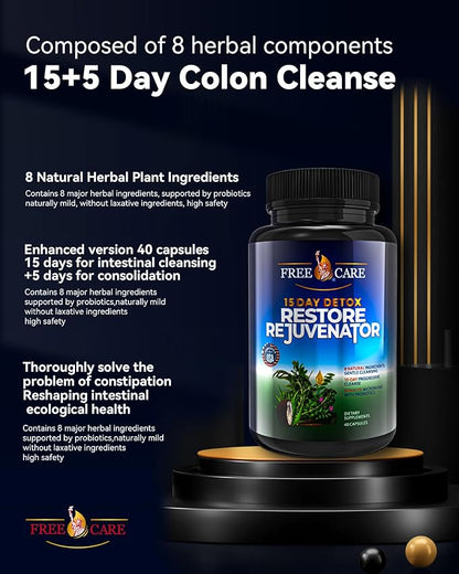 Colon Cleanse 15+5Day Upgrade,Advanced Gut Cleanse Detox for Women & Men Fast Natural Laxative for Constipation Relief with Cascara Sagrada, Psyllium Husk, Senna Leaf & Probiotics, Non-GMO