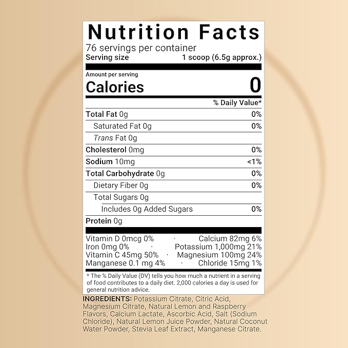 Electrolytes Powder No Sugar, 76 Servings 500g 1.1L | Keto Fast Hydration Powder - 1000mg High Potassium, Minerals & Coconut Water - Raspberry Lemonade Flavor