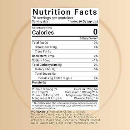 Electrolytes Powder No Sugar, 76 Servings 500g 1.1L | Keto Fast Hydration Powder - 1000mg High Potassium, Minerals & Coconut Water - Raspberry Lemonade Flavor