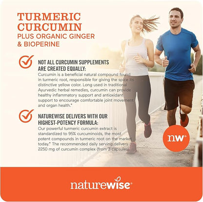 NatureWise Curcumin Turmeric 2250mg - 95% Curcuminoids & BioPerine Black Pepper Extract for Advanced Absorption - Daily Joint and Immune Health Support - Vegan, Non-GMO, 360 Count[120-Day Supply]