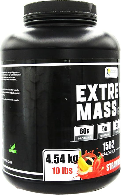 Extreme Mass Weight Gainer Muscle Builder, 10 lbs (4.54 kg) with Less Sugar for Intense Workout Training Made of high Calorie Fortified whey Protein