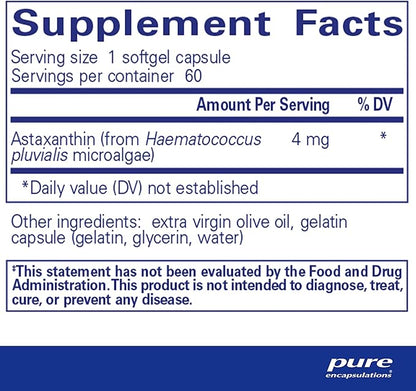 Pure Encapsulations Astaxanthin | Antioxidant Supplement for Joints, Skin and Eye Health, and Free Radicals* | 60 Softgel Capsules