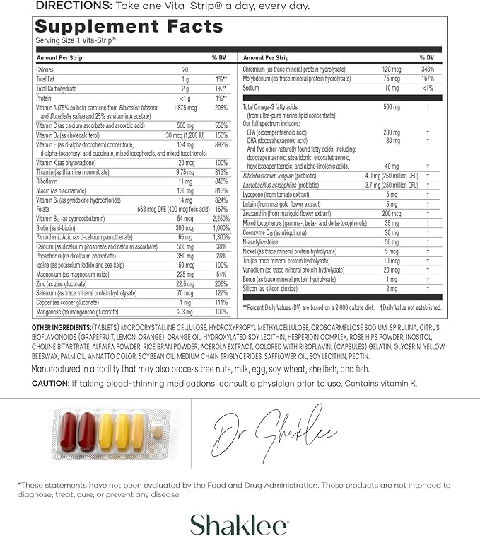 Shaklee - Vitalizer™ Gold: Advanced Nutrition for Adults Over 50 - Vitamins, Minerals, Phytonutrients, Omega-3s, Probiotics & More - Feel Healthier Every Day - 30 Vita-Strips®
