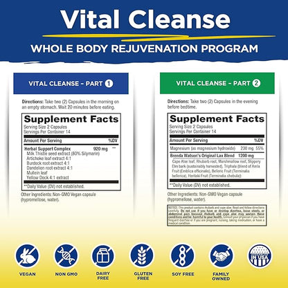 Vital Planet - Vital Cleanse with Milk Thistle, Magnesium, Cape Aloe and Herbs, Natural Supplement for Occasional Constipation and Healthy Elimination, 2-Part - 14 Day Kit, 56 Capsules