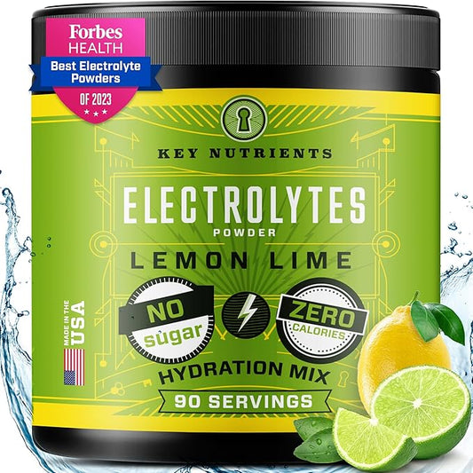 KEY NUTRIENTS Multivitamin Electrolytes Powder No Sugar - Refreshing Lemon Lime Electrolyte Powder - Endurance & Energy Supplement - Hydration Powder - No Calories - 90 Servings - Made in USA