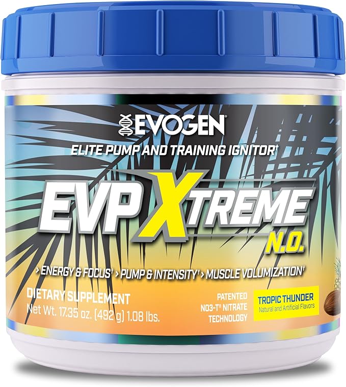 Evogen EVP Xtreme NO - Pre Workout Powder for Men & Women | Sugar Free Preworkout with Beta Alanine, Creatine, and Caffeine for Energy & Pump | Tropic Thunder | 40 Servings