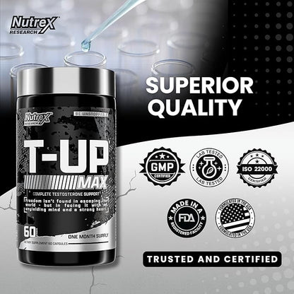 Nutrex Research T-UP Testosterone Booster Supplement for Men - Increase Levels, Boost Strength & Recovery - 60 Capsules