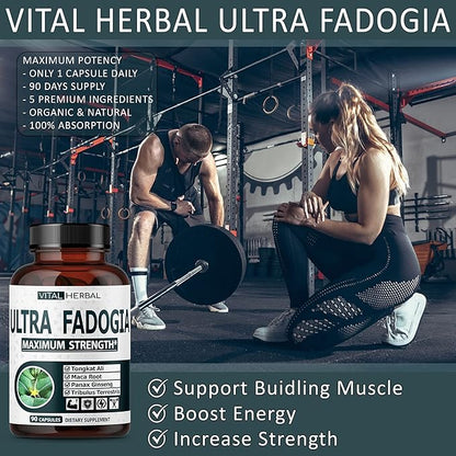 Ultra Fadogia Agrestis 10:1 Extract with Tongkat Ali Capsules - Equivalent to 9570 mg - Maximum Strength with Ginseng Maca Root Tribulus - Boost Energy Muscle Buider (90 Count (Pack of 1))