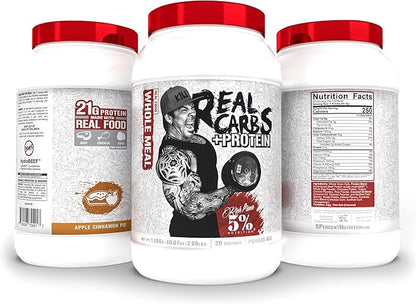 5% Nutrition Rich Piana Real Carbs + Protein | Clean Mass Gainer Protein Powder | Real Food Carbohydrate Fuel for Pre Workout/Post-Workout Recovery Meal | 2.9 lb, 20 Servings (Apple Cinnamon Pie)