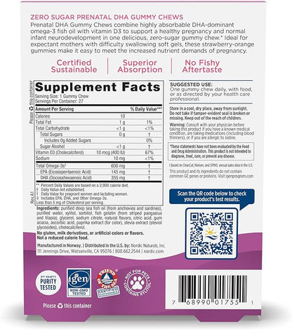 Nordic Naturals Zero Sugar DHA Prenatal Vitamin Gummies, Strawberry Orange Flavor - 27 Gummies - Supplements for Pregnancy - 600 mg Omega-3 Fish Oil and 400 IU Vitamin D3-27 Servings