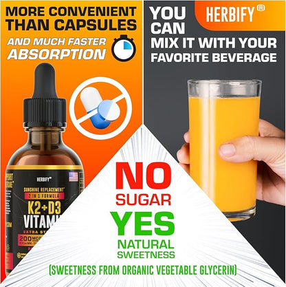 Vitamin D3 K2 Drops – Liquid Vitamins for Women, Men & Teen Vitamins - Bone Strength Supplements - D3 K2 Mt Vitamins for Immune Support & Heart Health - Vitamin D3 10000 Iu Liquid K2 Drops – 2 oz