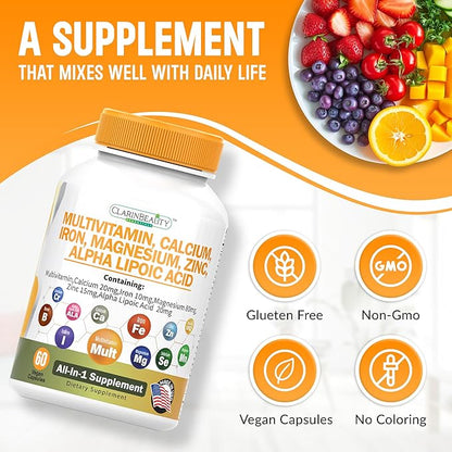 Advanced Multivitamin, Calsium, Iron, Magnesium, Zinc, with Vitamins A, C, D, C, B-12, K-2 & More for Heart Health, Energy, Metabolism, Muscle, Immune, Skin, Bone, & Eye Support