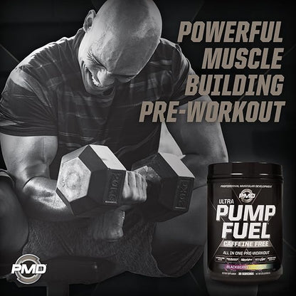 PMD Sports Ultra Pump Fuel Caffeine Free - Pre Workout Drink Mix - Energy, Strength, Endurance, Recovery Complex Carbohydrates and Amino Energy - BlackBerry Lemonade (30 Servings)