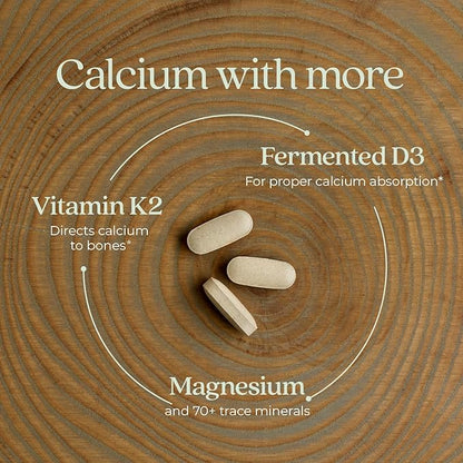 New Chapter Calcium Supplement - Bone Strength Organic Calcium with Magnesium, Vitamin D3+K2, 70+ Trace Minerals for Bone Health, Gluten Free, Easy to Swallow Slim Calcium Tablets - 120 Count