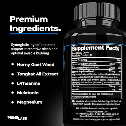 Prime Labs – Prime Test Night Duty – Nighttime Testosterone Booster & Sleep Support – Testosterone Booster for Men – PM Rest & Muscle Recovery Supplements