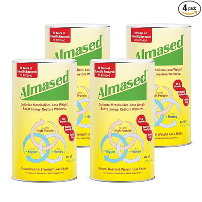 Almased Meal Replacement Shake - High Plant Base Protein Powder- Nutritional Weight Health Support Supplement - Original Flavor - 17.6 oz (4 pack)