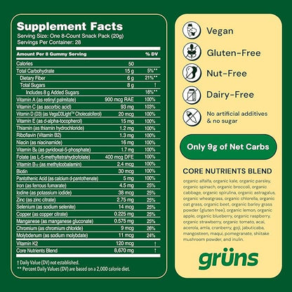 Daily Super Greens Gummies: Organic Spirulina and Chlorella, Prebiotics for Digestive & Gut Health, 20+ Vitamins and Minerals, Adaptogens & 60+ Organic Ingredients, 28 Day (224 Count)