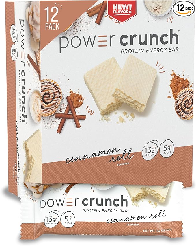 Power Crunch Protein Wafer Bars, High Protein Snacks with Delicious Taste, Cinnamon Roll, 1.4 Ounce (12 Count)