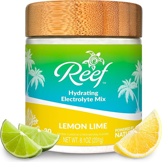 Reef Replenish Hydrating Electrolyte Drink Mix - Lemon Lime, 30 Servings - Hydration Powder w/Coconut Water - Non-GMO, No Added Sugar, 5 Key Electrolytes + Vitamins, Natural Trace Minerals, USA Made
