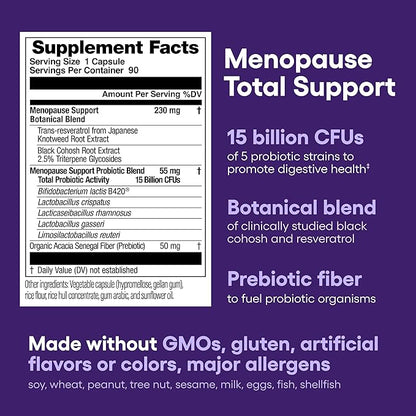 Physician's CHOICE Menopause Probiotic Supplement for Women - Supports Hormone Balance, Hot Flashes, Night Sweats, Weight Management, Bloating & Gut Health - with Black Cohosh, Resveratrol+ - 90ct