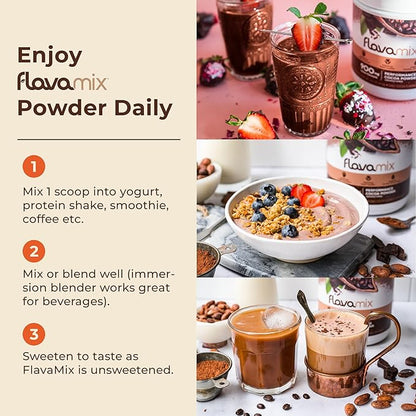FlavaMix Performance Cocoa Powder | 900mg of Cocoa Flavanols | Promotes Heart & Brain Function | Boosts Nitric Oxide | Plant Based, Zero Sugar | 31 Servings