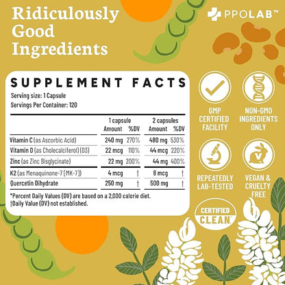 Immune-fx™ Advanced Daily Chelated Zinc Ionophore Immune Support Supplement with Quercetin 500mg Bioflavonoid, Antioxidant Vitamin C, D3, K2, DNA Heart Lung Aid, Clean Certified® 120 Vegan Capsules