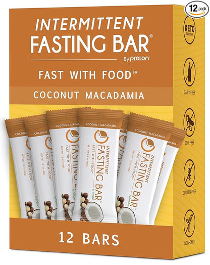 Prolon Fast Bars | Keto, Gluten Free, Dairy Free, Plant Based Protein, Intermittent Fasting Bars | Developed to Not Break Your Fast | Coconut Macadamia Nut, 12 Ct