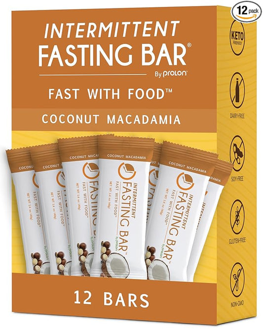 Prolon Fast Bars | Keto, Gluten Free, Dairy Free, Plant Based Protein, Intermittent Fasting Bars | Developed to Not Break Your Fast | Coconut Macadamia Nut, 12 Ct