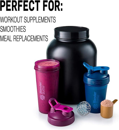 BlenderBottle Strada Shaker Cup Insulated Stainless Steel Water Bottle with Wire Whisk, 24-Ounce, Black & Classic Shaker Bottle Perfect for Protein Shakes and Pre Workout, 28-Ounce, Black