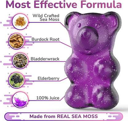 Sea Moss Elderberry Gummies with Magnesium, Burdock Root and Bladderwrack - Immune Support for Kids and Adults 60pcs - Bag Pack of 1