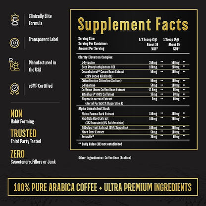 Alpha Grind – Instant Maca Coffee for Men + Natural Energy + Brain Nootropic for Ageless Clarity, Focus | Lean Muscle Building Growth & Size, 30SV