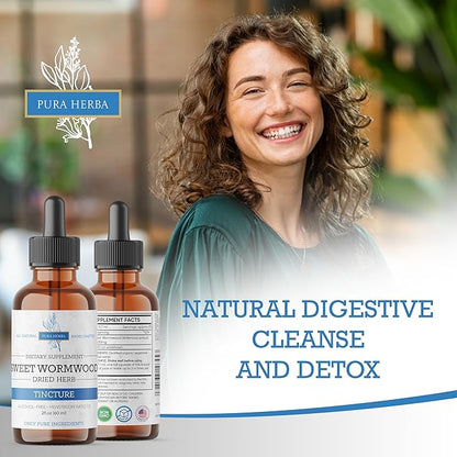 Organic Sweet Wormwood Liquid Drops - Natural Parasite Cleanse and Gut Detox Support for Adults - Vegan, Alcohol-Free, Made in USA, 2 Fl Oz